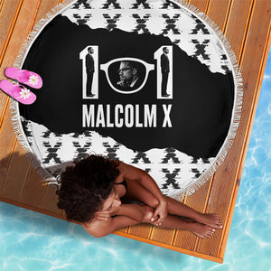 Malcolm X 101 Years Of Resistance Beach Blanket Civil Rights Leader Portrait - Monochrome X Pattern