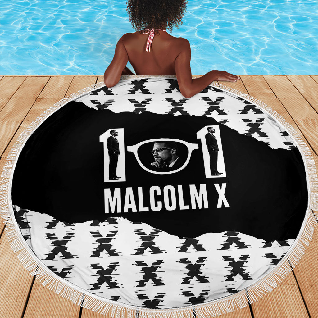Malcolm X 101 Years Of Resistance Beach Blanket Civil Rights Leader Portrait - Monochrome X Pattern