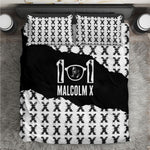 Malcolm X 101 Years Of Resistance Bedding Set Civil Rights Leader Portrait - Monochrome X Pattern