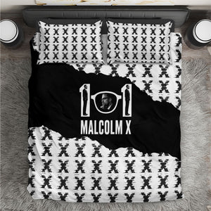 Malcolm X 101 Years Of Resistance Bedding Set Civil Rights Leader Portrait - Monochrome X Pattern