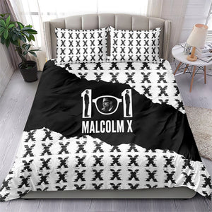 Malcolm X 101 Years Of Resistance Bedding Set Civil Rights Leader Portrait - Monochrome X Pattern