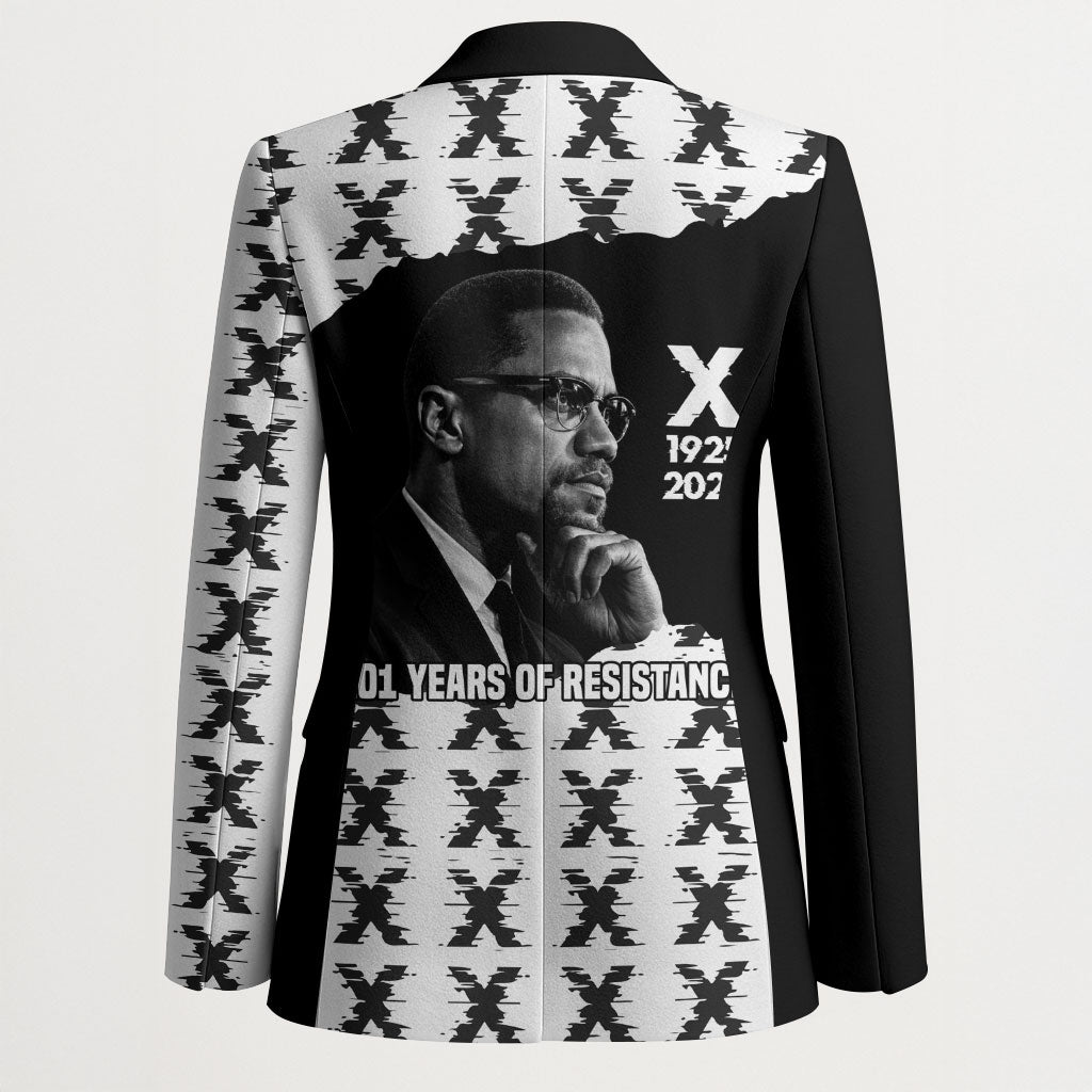Malcolm X 101 Years Of Resistance Blazer Civil Rights Leader Portrait - Monochrome X Pattern