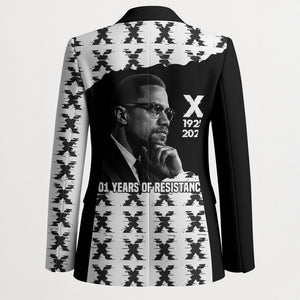Malcolm X 101 Years Of Resistance Blazer Civil Rights Leader Portrait - Monochrome X Pattern