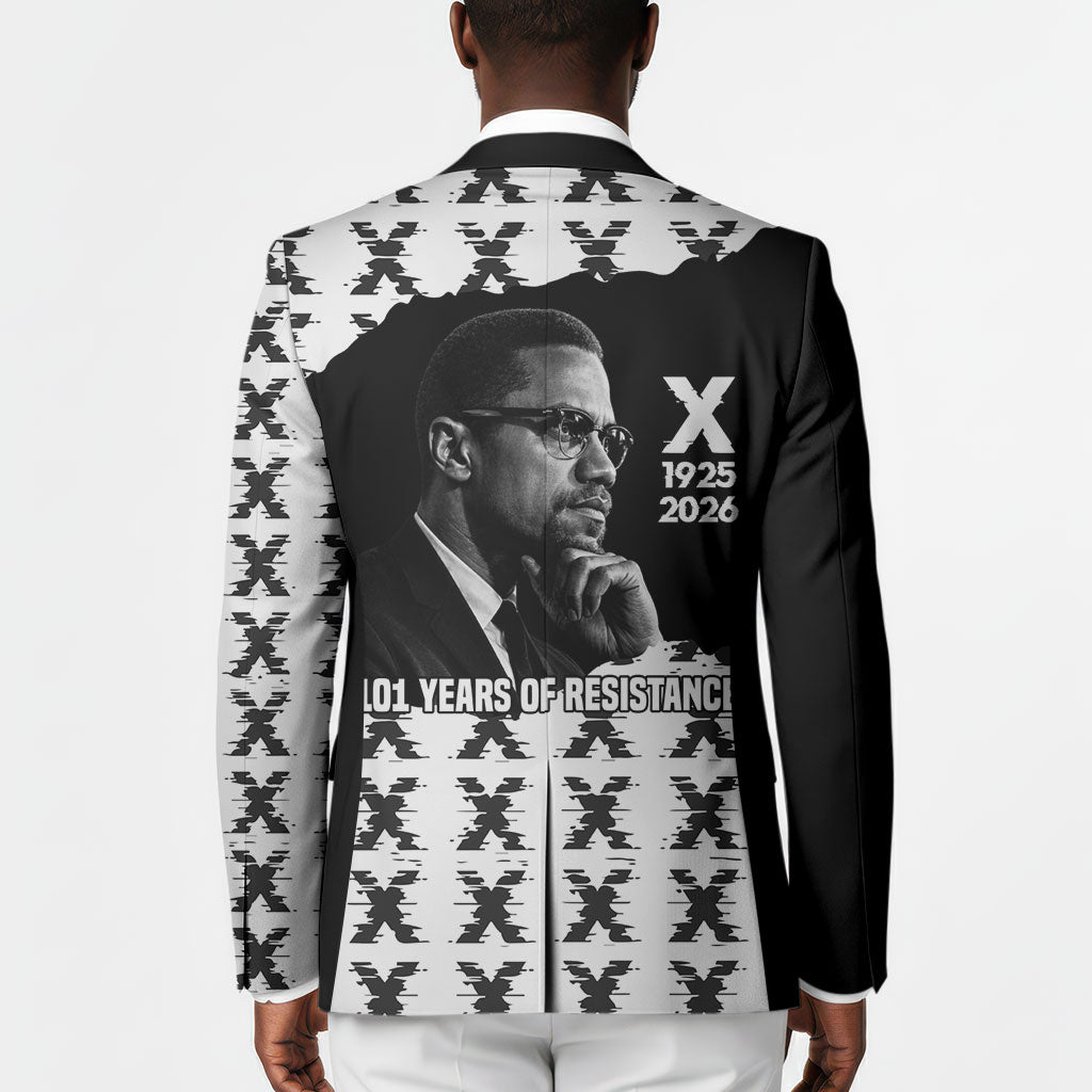 Malcolm X 101 Years Of Resistance Blazer Civil Rights Leader Portrait - Monochrome X Pattern