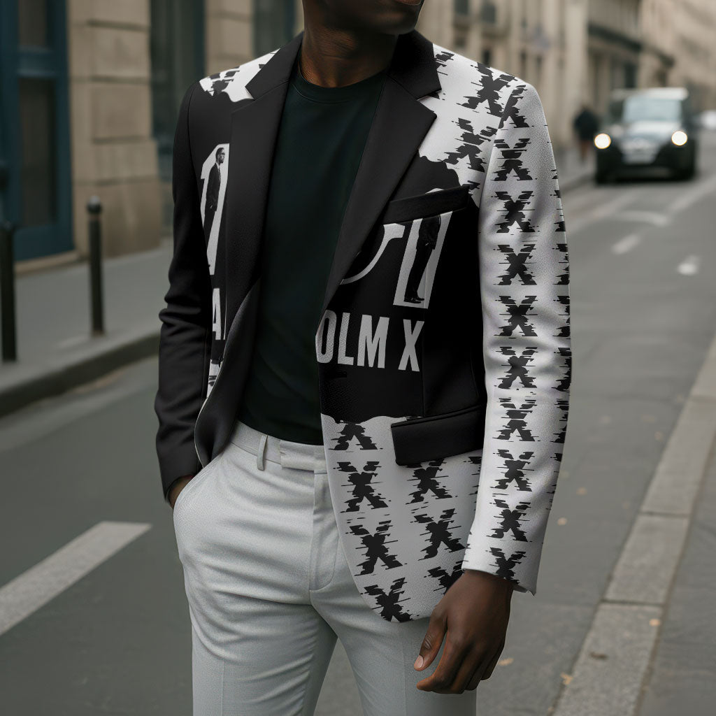 Malcolm X 101 Years Of Resistance Blazer Civil Rights Leader Portrait - Monochrome X Pattern