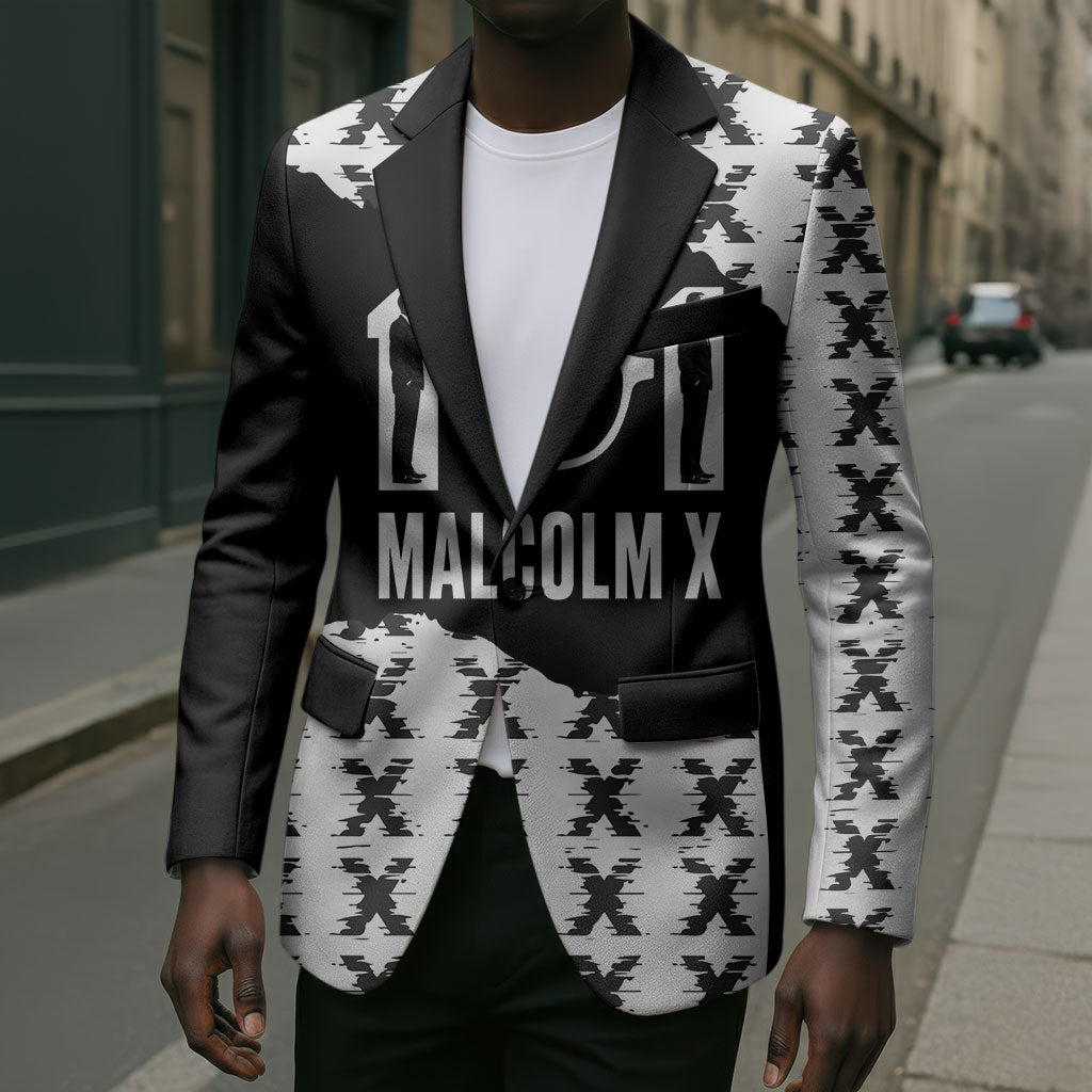 Malcolm X 101 Years Of Resistance Blazer Civil Rights Leader Portrait - Monochrome X Pattern