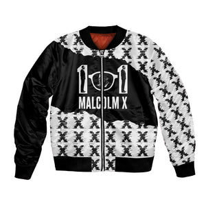 Malcolm X 101 Years Of Resistance Bomber Jacket Civil Rights Leader Portrait - Monochrome X Pattern