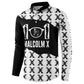 Malcolm X 101 Years Of Resistance Button Sweatshirt Civil Rights Leader Portrait - Monochrome X Pattern