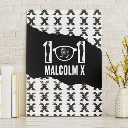 Malcolm X 101 Years Of Resistance Canvas Wall Art Civil Rights Leader Portrait - Monochrome X Pattern