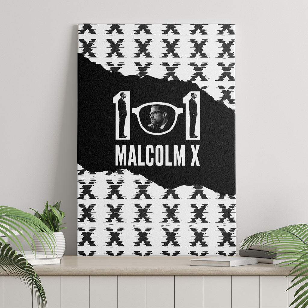 Malcolm X 101 Years Of Resistance Canvas Wall Art Civil Rights Leader Portrait - Monochrome X Pattern