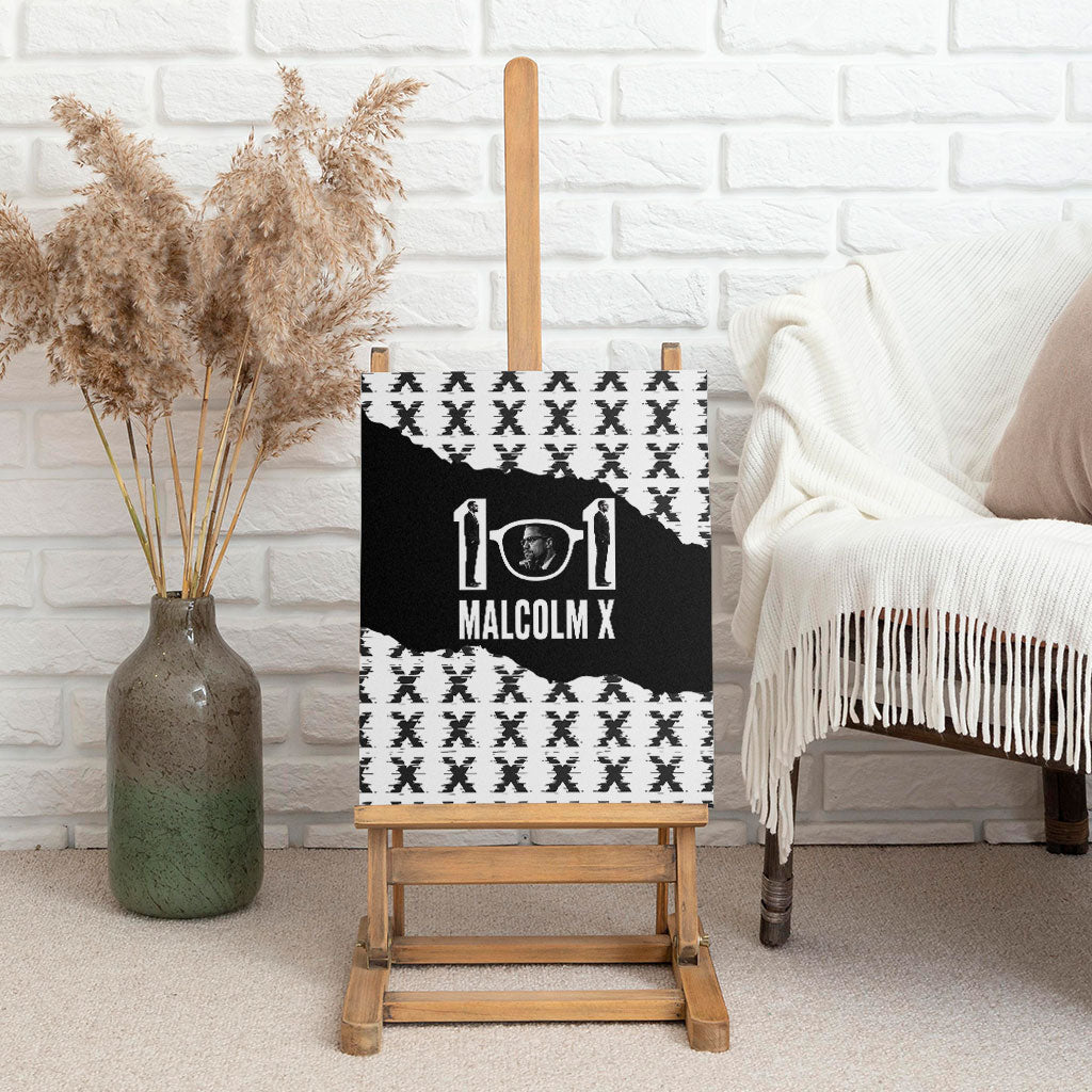 Malcolm X 101 Years Of Resistance Canvas Wall Art Civil Rights Leader Portrait - Monochrome X Pattern