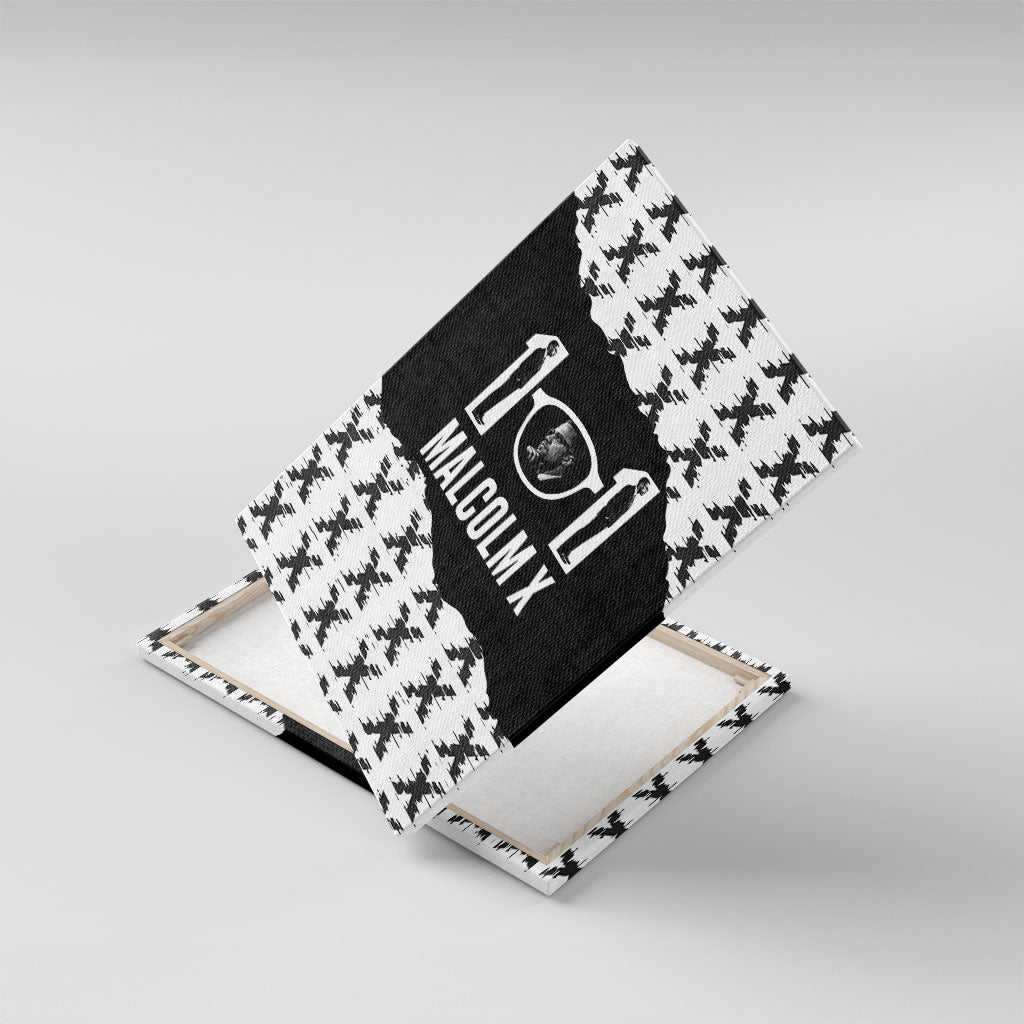 Malcolm X 101 Years Of Resistance Canvas Wall Art Civil Rights Leader Portrait - Monochrome X Pattern