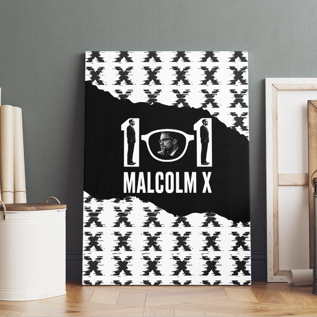 Malcolm X 101 Years Of Resistance Canvas Wall Art Civil Rights Leader Portrait - Monochrome X Pattern