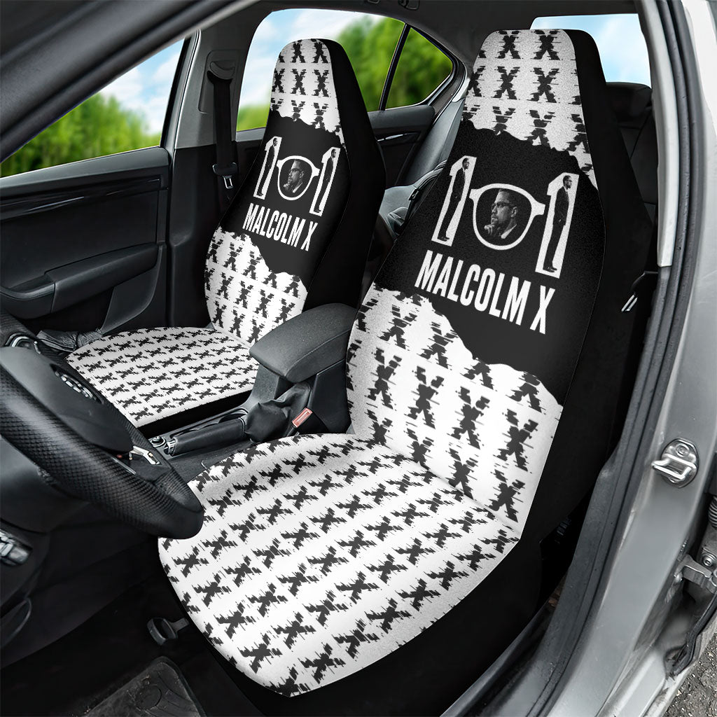 Malcolm X 101 Years Of Resistance Car Seat Cover Civil Rights Leader Portrait - Monochrome X Pattern