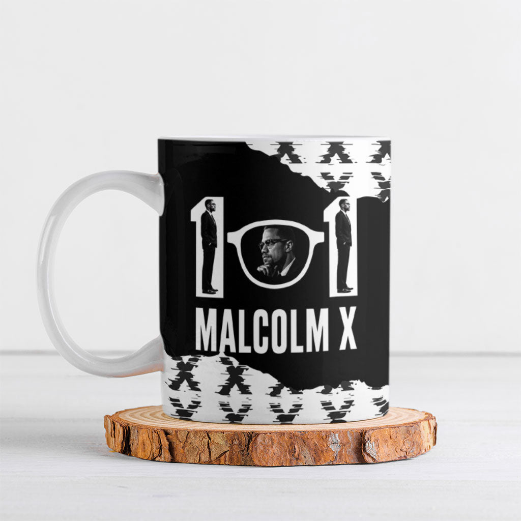 Malcolm X 101 Years Of Resistance Ceramic Mug Civil Rights Leader Portrait - Monochrome X Pattern
