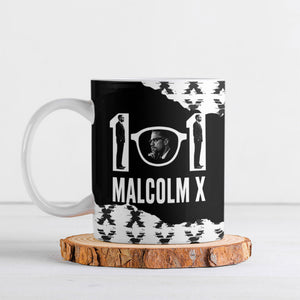 Malcolm X 101 Years Of Resistance Ceramic Mug Civil Rights Leader Portrait - Monochrome X Pattern