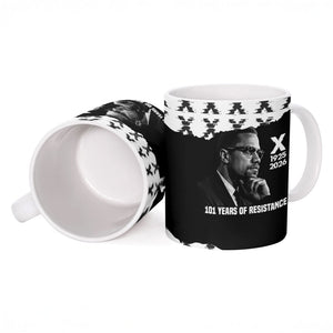 Malcolm X 101 Years Of Resistance Ceramic Mug Civil Rights Leader Portrait - Monochrome X Pattern