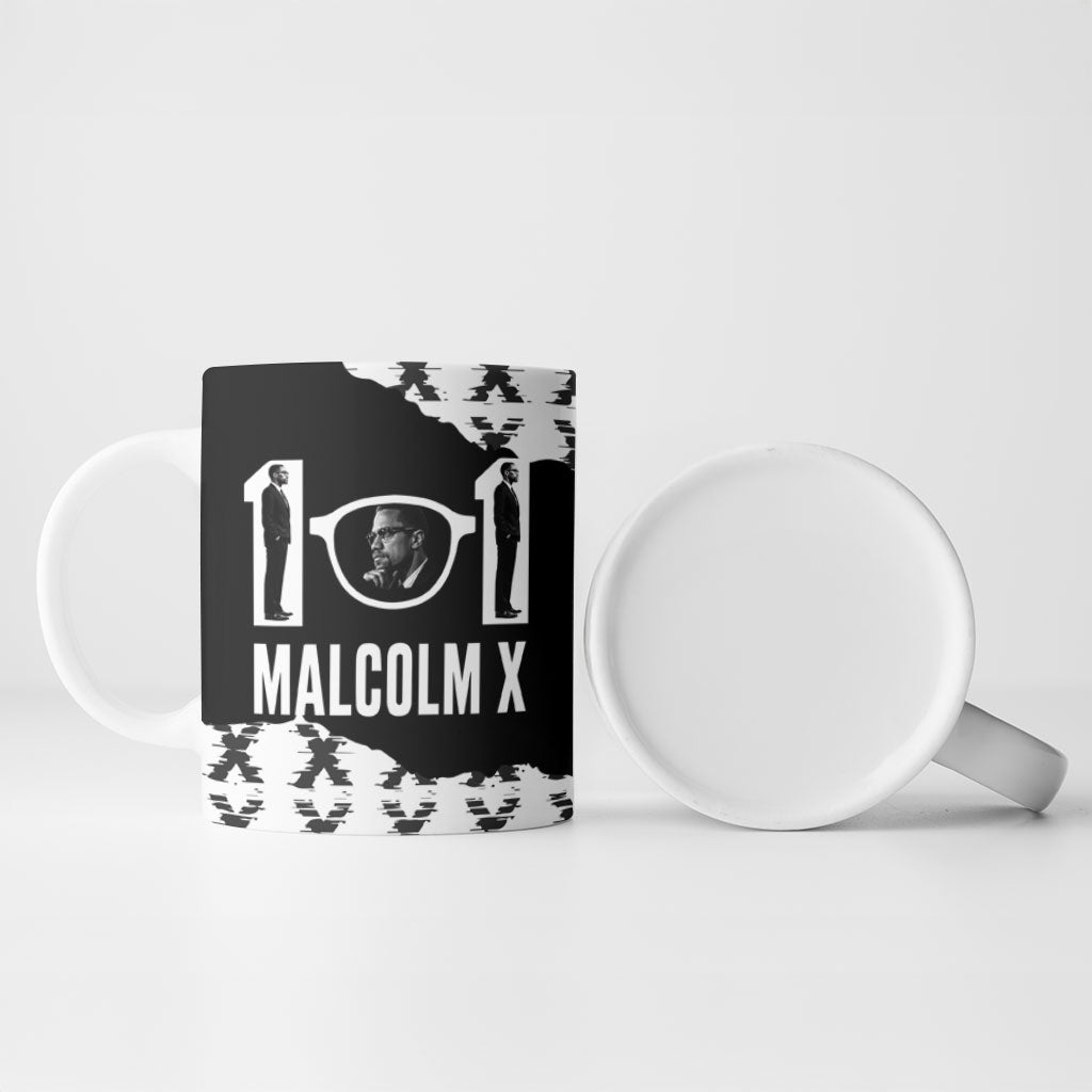 Malcolm X 101 Years Of Resistance Ceramic Mug Civil Rights Leader Portrait - Monochrome X Pattern