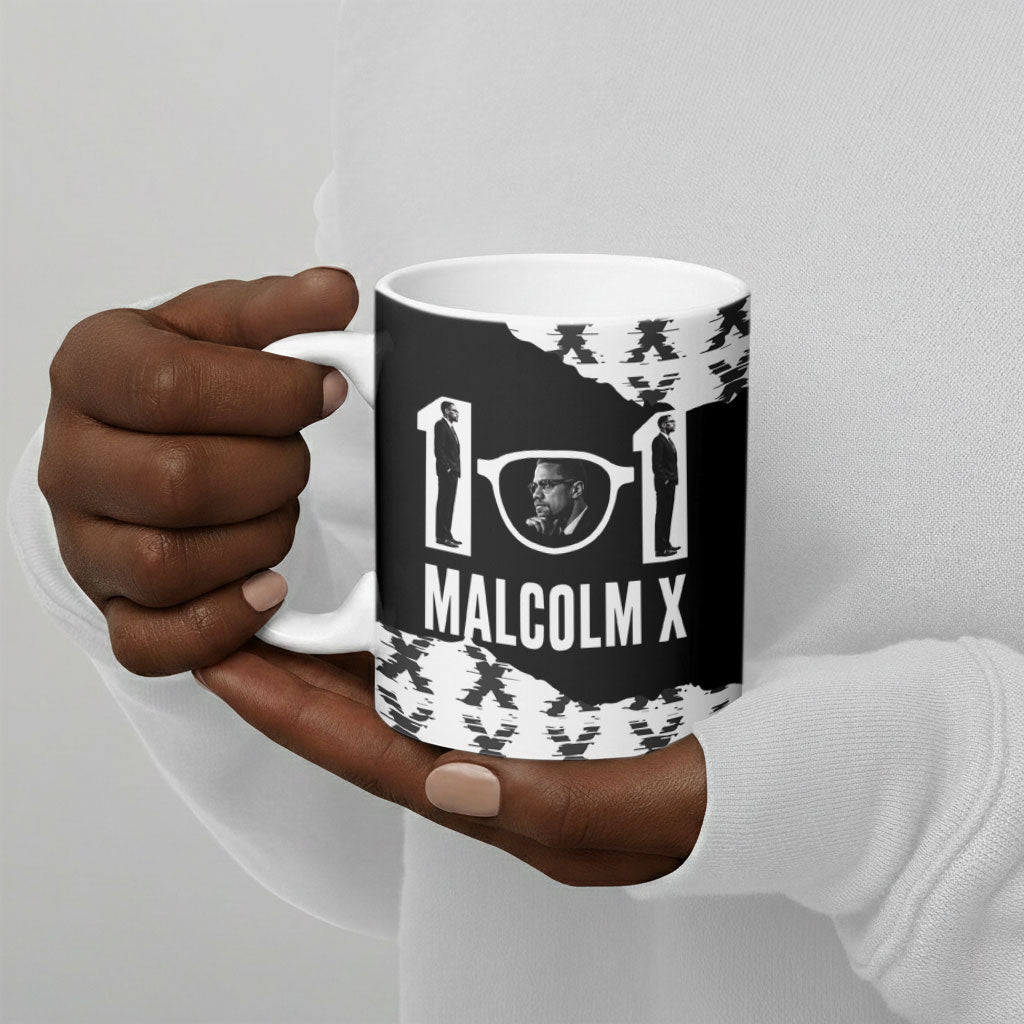 Malcolm X 101 Years Of Resistance Ceramic Mug Civil Rights Leader Portrait - Monochrome X Pattern