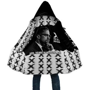 Malcolm X 101 Years Of Resistance Cloak Civil Rights Leader Portrait - Monochrome X Pattern