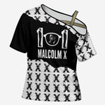 Malcolm X 101 Years Of Resistance Cross Shoulder Shirt Civil Rights Leader Portrait - Monochrome X Pattern