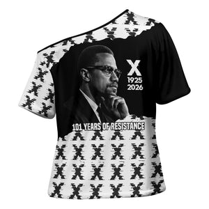 Malcolm X 101 Years Of Resistance Cross Shoulder Shirt Civil Rights Leader Portrait - Monochrome X Pattern
