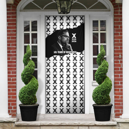 Malcolm X 101 Years Of Resistance Door Cover Civil Rights Leader Portrait - Monochrome X Pattern