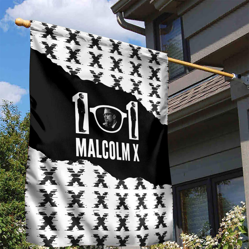 Malcolm X 101 Years Of Resistance Garden Flag Civil Rights Leader Portrait - Monochrome X Pattern