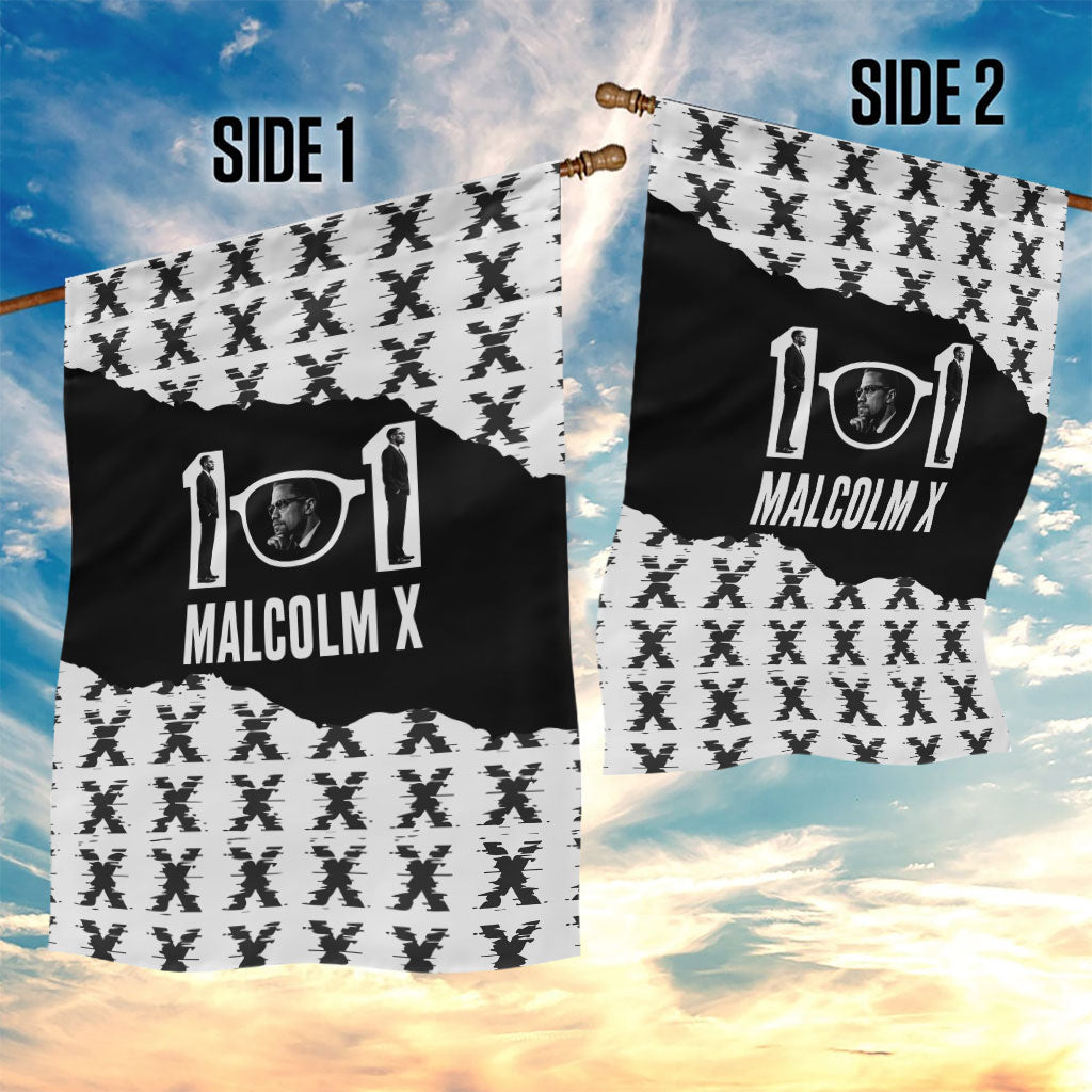 Malcolm X 101 Years Of Resistance Garden Flag Civil Rights Leader Portrait - Monochrome X Pattern