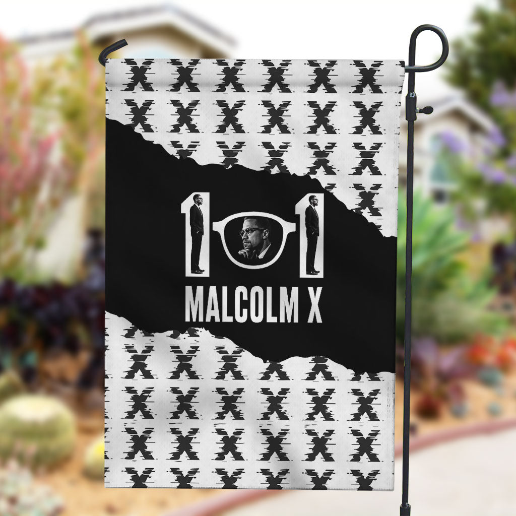 Malcolm X 101 Years Of Resistance Garden Flag Civil Rights Leader Portrait - Monochrome X Pattern
