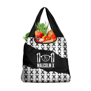 Malcolm X 101 Years Of Resistance Grocery Bag Civil Rights Leader Portrait - Monochrome X Pattern