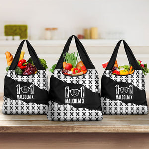 Malcolm X 101 Years Of Resistance Grocery Bag Civil Rights Leader Portrait - Monochrome X Pattern