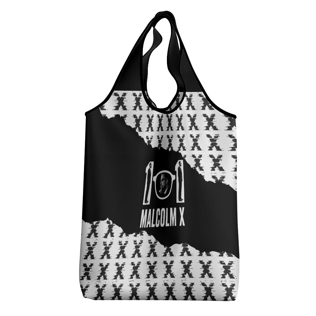 Malcolm X 101 Years Of Resistance Grocery Bag Civil Rights Leader Portrait - Monochrome X Pattern
