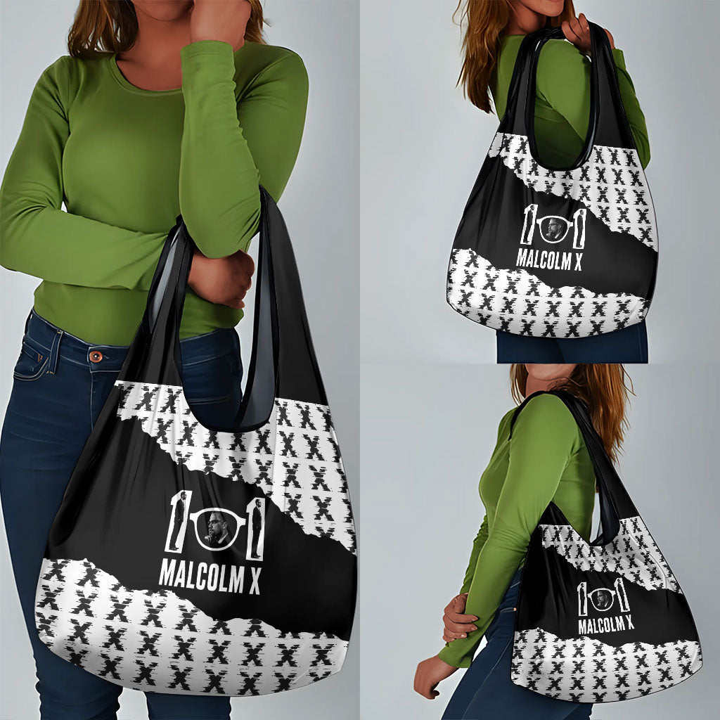 Malcolm X 101 Years Of Resistance Grocery Bag Civil Rights Leader Portrait - Monochrome X Pattern