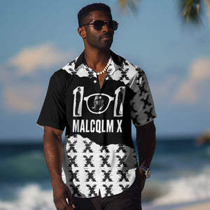 Malcolm X 101 Years Of Resistance Hawaiian Shirt Civil Rights Leader Portrait - Monochrome X Pattern