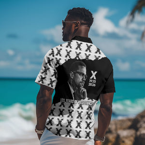 Malcolm X 101 Years Of Resistance Hawaiian Shirt Civil Rights Leader Portrait - Monochrome X Pattern