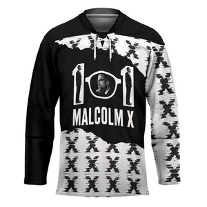 Malcolm X 101 Years Of Resistance Hockey Jersey Civil Rights Leader Portrait - Monochrome X Pattern