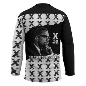 Malcolm X 101 Years Of Resistance Hockey Jersey Civil Rights Leader Portrait - Monochrome X Pattern