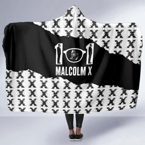 Malcolm X 101 Years Of Resistance Hooded Blanket Civil Rights Leader Portrait - Monochrome X Pattern