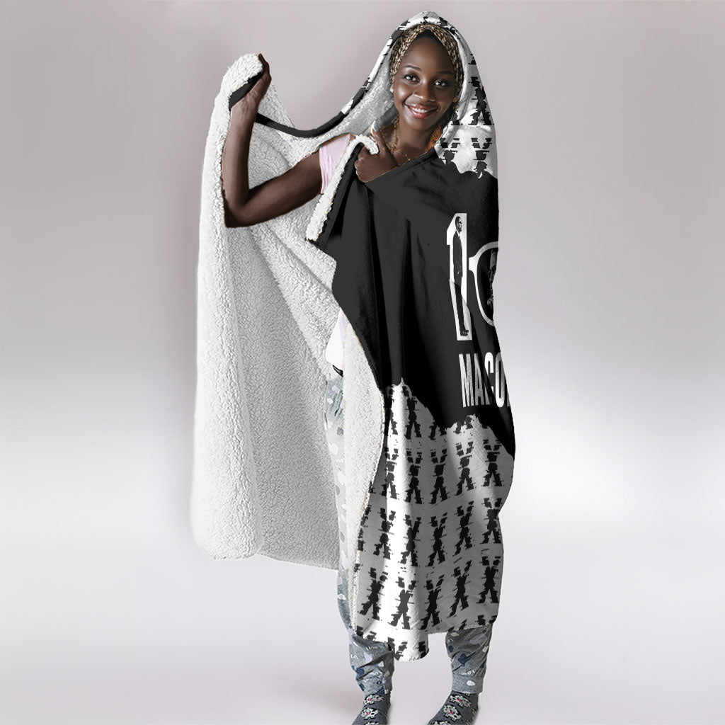 Malcolm X 101 Years Of Resistance Hooded Blanket Civil Rights Leader Portrait - Monochrome X Pattern