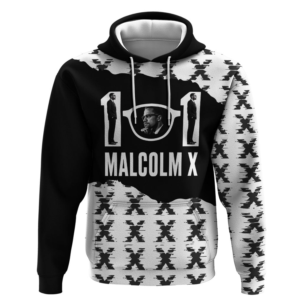 Malcolm X 101 Years Of Resistance Hoodie Civil Rights Leader Portrait - Monochrome X Pattern