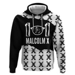 Malcolm X 101 Years Of Resistance Hoodie Civil Rights Leader Portrait - Monochrome X Pattern