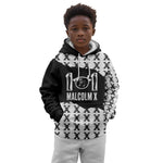 Malcolm X 101 Years Of Resistance Kid Hoodie Civil Rights Leader Portrait - Monochrome X Pattern