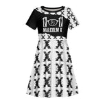 Malcolm X 101 Years Of Resistance Kid Short Sleeve Dress Civil Rights Leader Portrait - Monochrome X Pattern