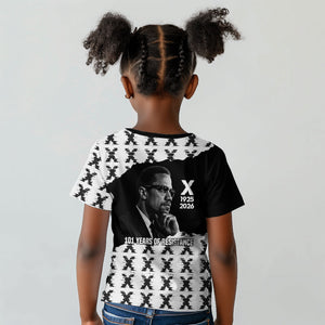 Malcolm X 101 Years Of Resistance Kid T shirt Civil Rights Leader Portrait - Monochrome X Pattern
