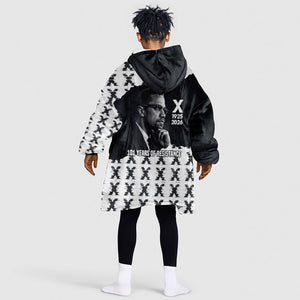 Malcolm X 101 Years Of Resistance Kid Wearable Blanket Hoodie Civil Rights Leader Portrait - Monochrome X Pattern