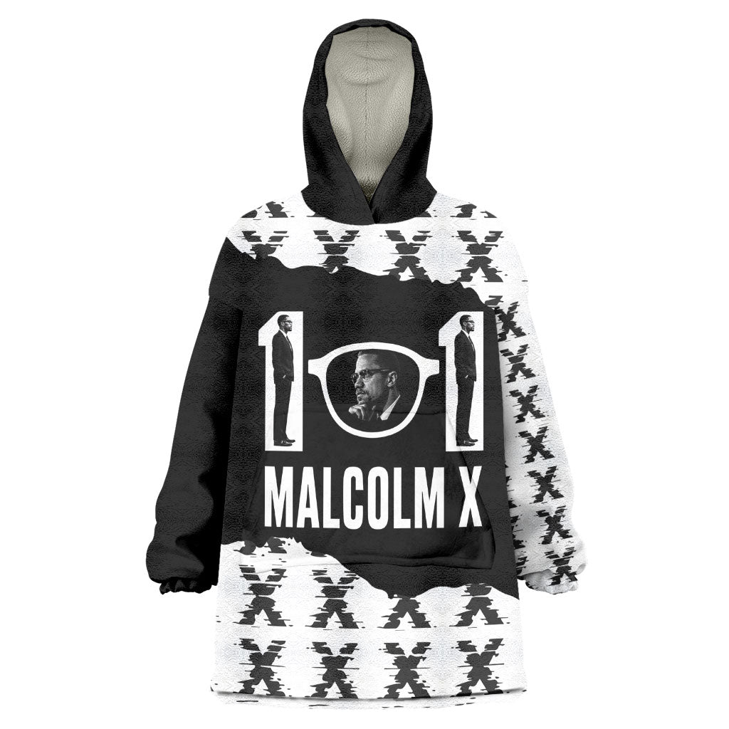 Malcolm X 101 Years Of Resistance Kid Wearable Blanket Hoodie Civil Rights Leader Portrait - Monochrome X Pattern