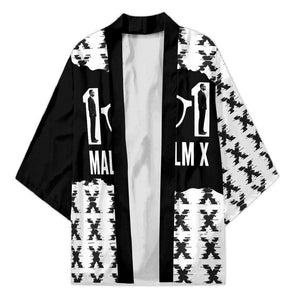 Malcolm X 101 Years Of Resistance Kimono Civil Rights Leader Portrait - Monochrome X Pattern