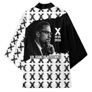 Malcolm X 101 Years Of Resistance Kimono Civil Rights Leader Portrait - Monochrome X Pattern