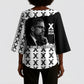 Malcolm X 101 Years Of Resistance Kimono Sleeve Blouse Civil Rights Leader Portrait - Monochrome X Pattern